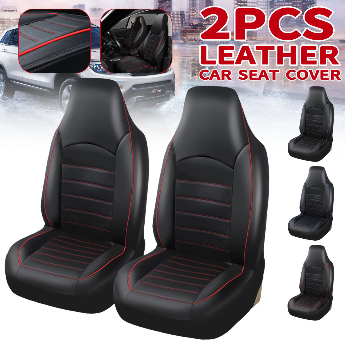 2PCS-Universal-PU-Leather-Car-Front-Seat-Cushion-Cover-Non-slip-Protector-Mat-Black-1754818