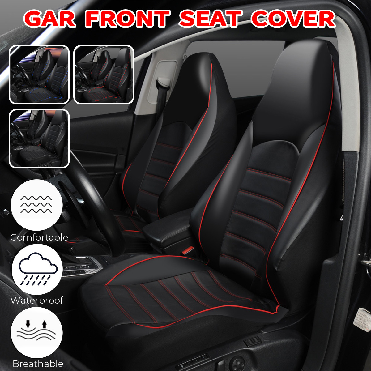 2PCS-Universal-PU-Leather-Car-Front-Seat-Cushion-Cover-Non-slip-Protector-Mat-Black-1754818
