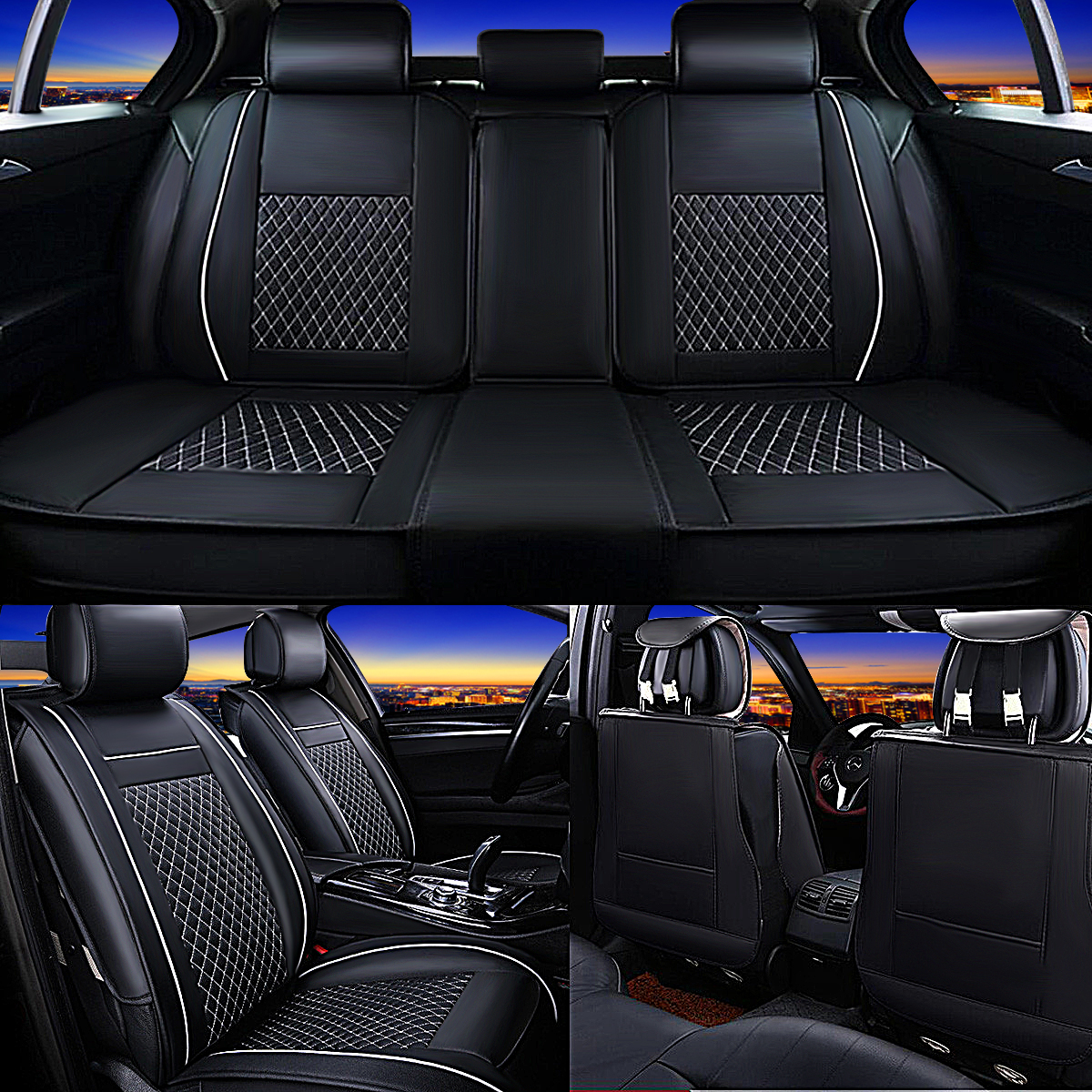7PCS-PU-Leather-Car-Seat-Cushion-Cover-Protector-Set-for-5-Seat-Cars-Black-White-Universal-1339333