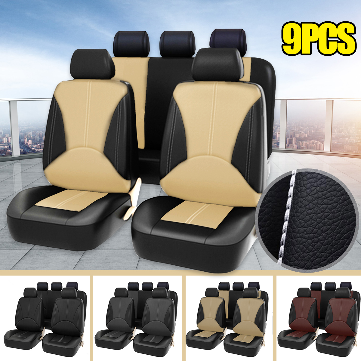 Bucket-Seat-Cover-Set-Front-Rear-Universal-for-Car-Sedan-Truck-SUV-PU-Leather-1664460