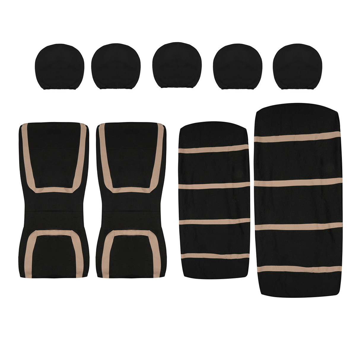 Full-Set-Car-Seat-Cover-Polyester-For-Auto-Truck-SUV-5-Heads-BeigeBlack-1551860
