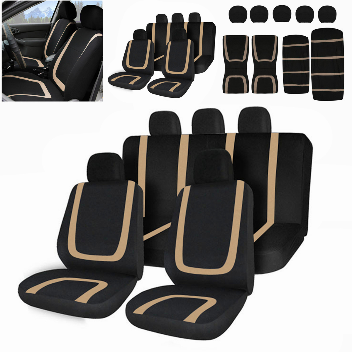 Full-Set-Car-Seat-Cover-Polyester-For-Auto-Truck-SUV-5-Heads-BeigeBlack-1551860