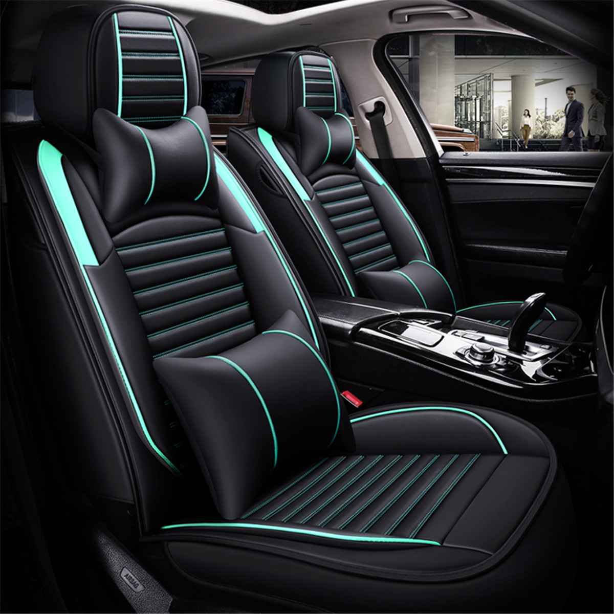 Full-Set-Universal-Car-Seat-Cover-Protector-PU-Leather-FrontRear-Seat-Cushion-1660086