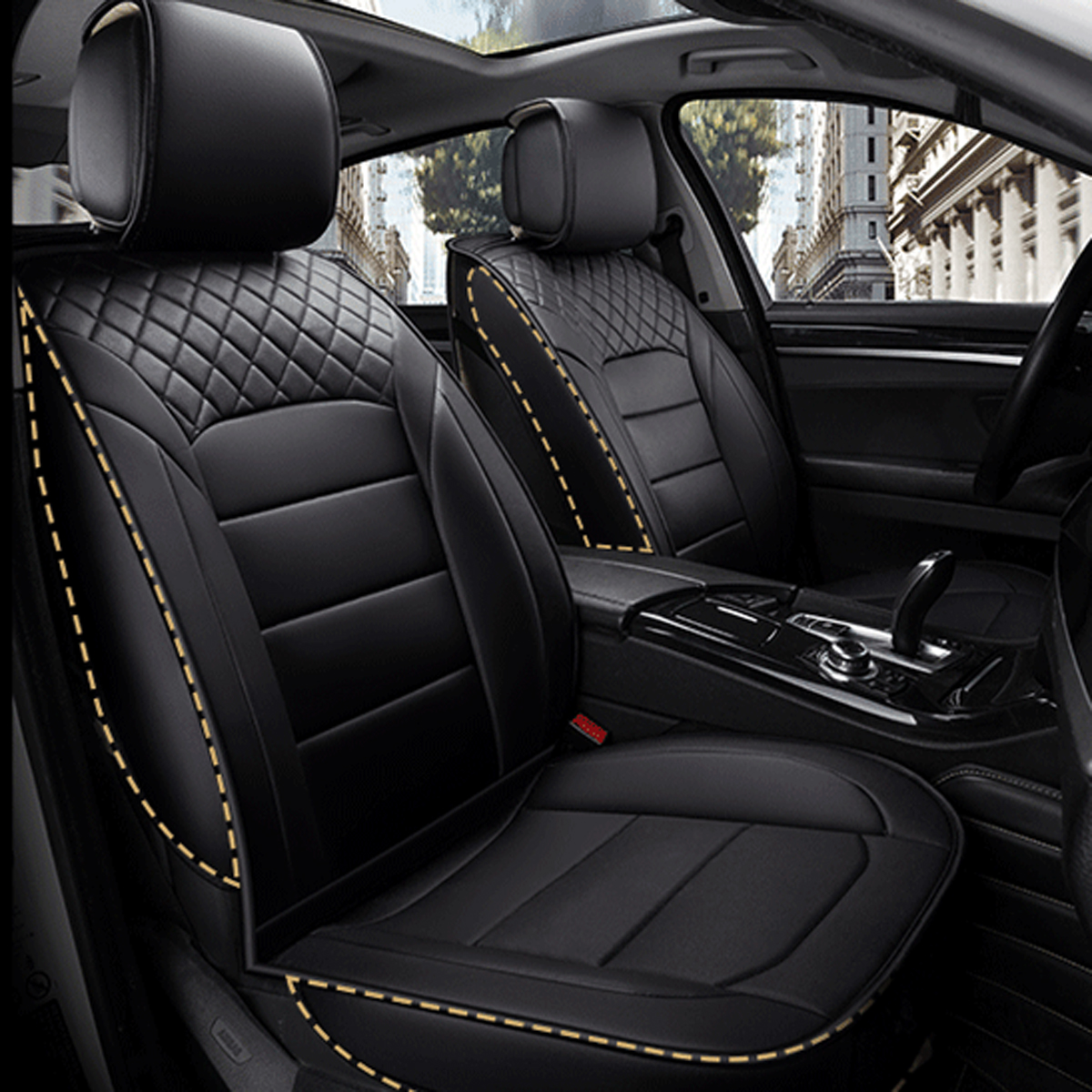 Luxury-Universal-Black-Car-5-Seat-PU-Leather-Front--Rear-Seat-Cover-Cushion-1570096