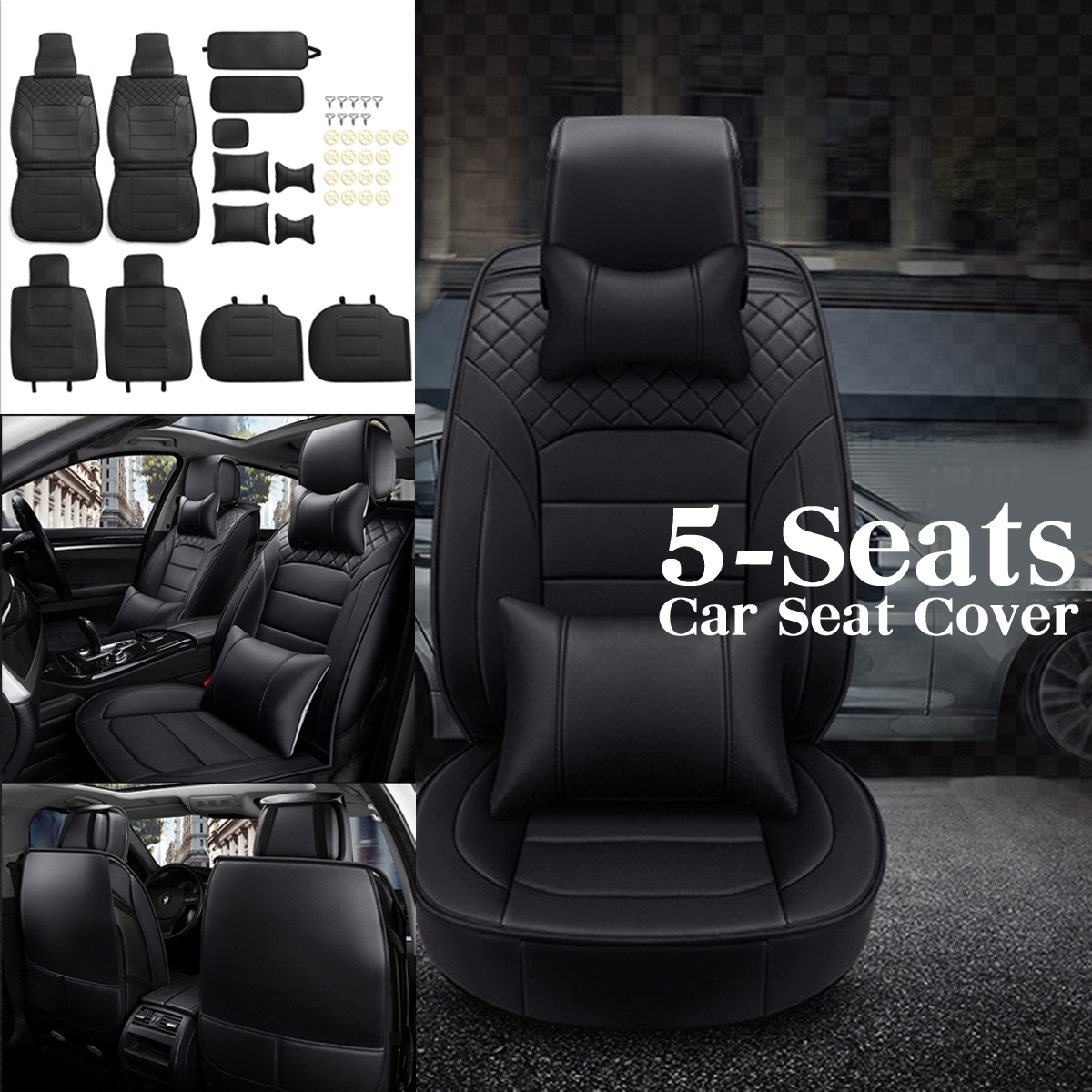 Luxury-Universal-Black-Car-5-Seat-PU-Leather-Front--Rear-Seat-Cover-Cushion-1570096