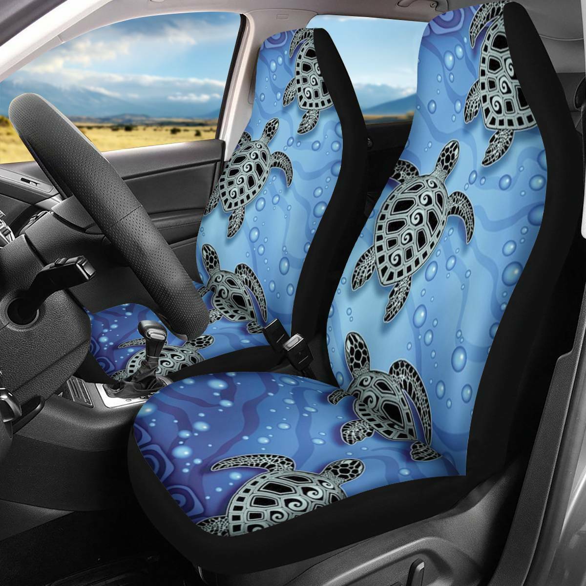 Turtle-Printing-Universal-Car-Van-Front-Seat-Covers-Styling-Shield-Heavy-Duty-1689429