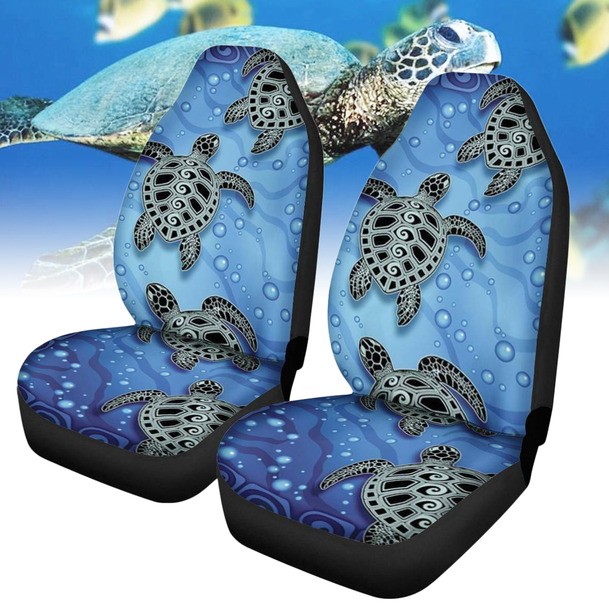 Turtle-Printing-Universal-Car-Van-Front-Seat-Covers-Styling-Shield-Heavy-Duty-1689429