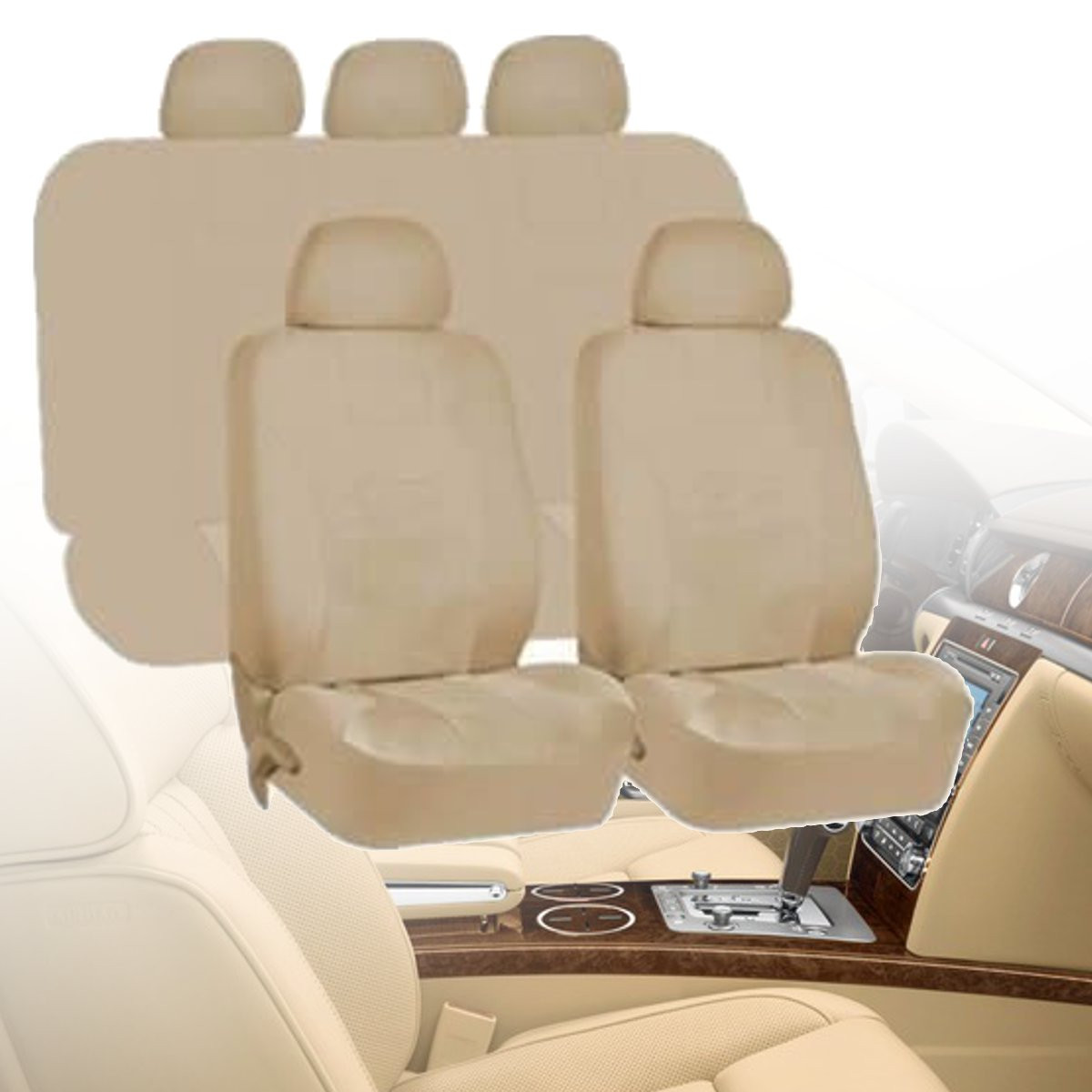 Universal-Car-Beige-Washable-Seat-Covers-Full-Seat-Set-Front--Rear-Protectors-1688995