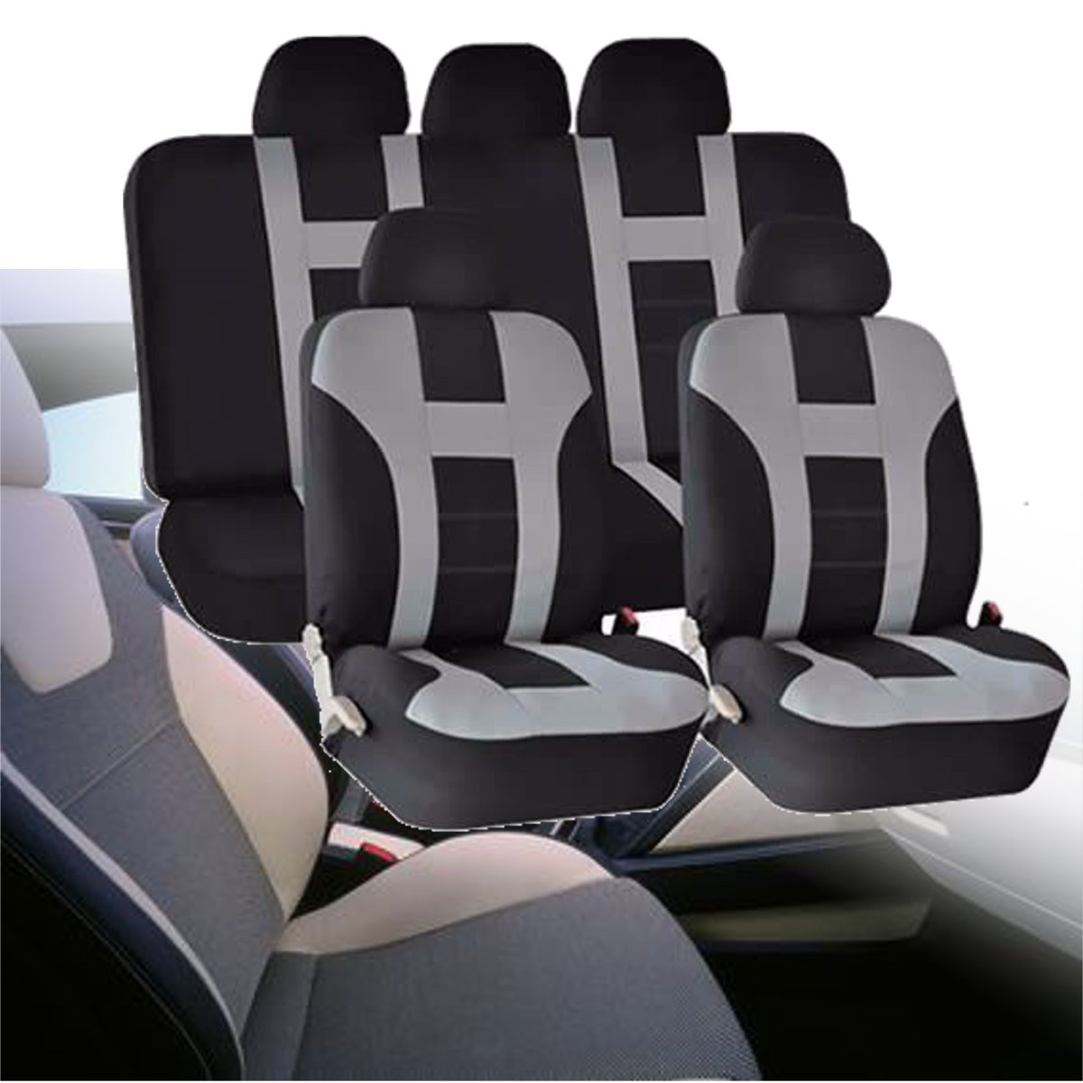 Universal-Car-Seat-Covers-Front-Rear-Protectors-9-Piece-Set-Washable-GreyBlack-1114093