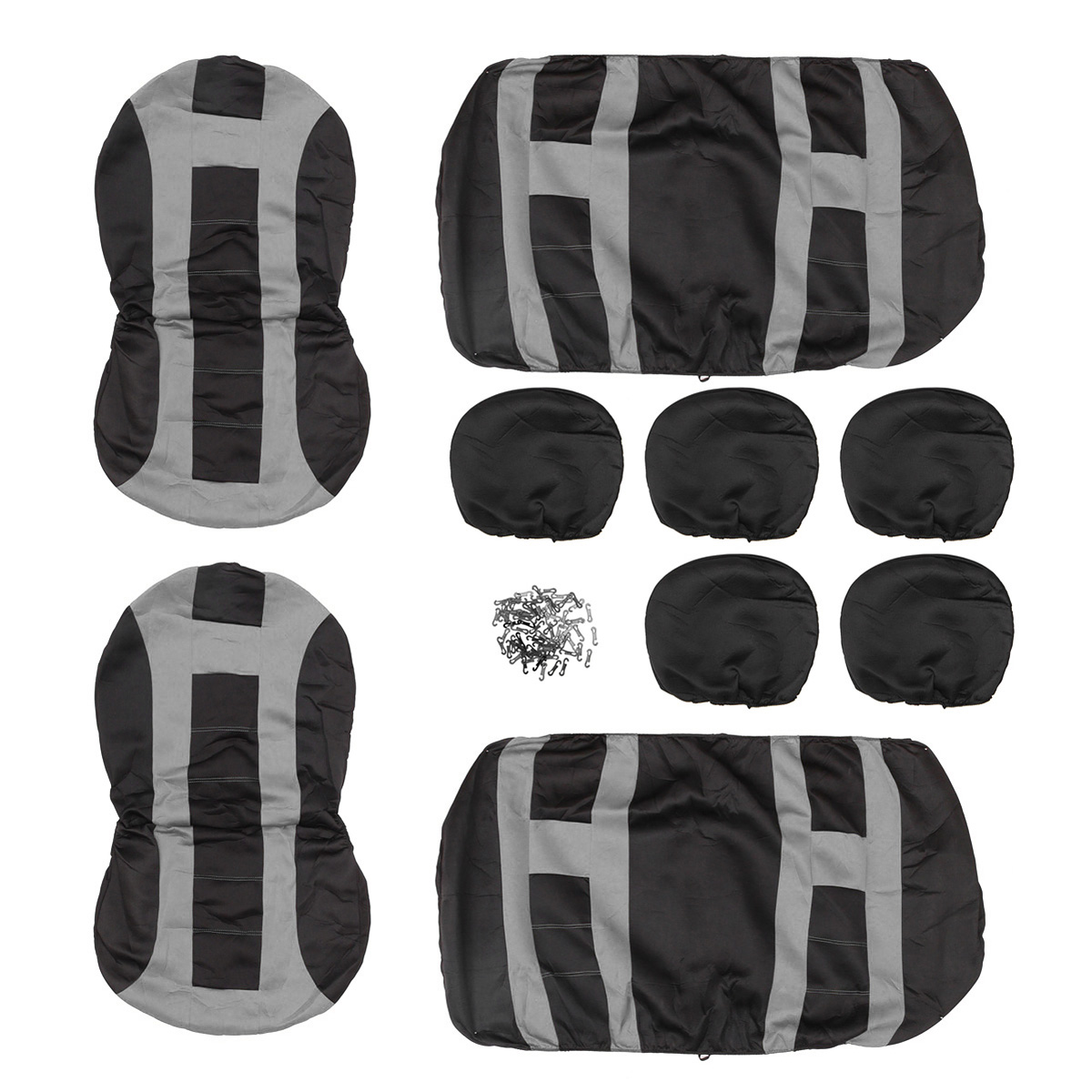 Universal-Car-Seat-Covers-Front-Rear-Protectors-9-Piece-Set-Washable-GreyBlack-1114093