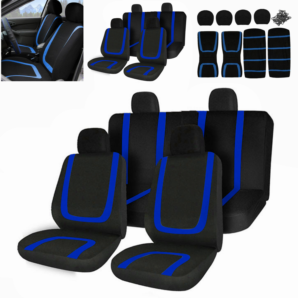 Universal-Car-Seat-Covers-Full-Set-Washable-Front-Rear-Head-Covers-BLUE-BLACK-1689083