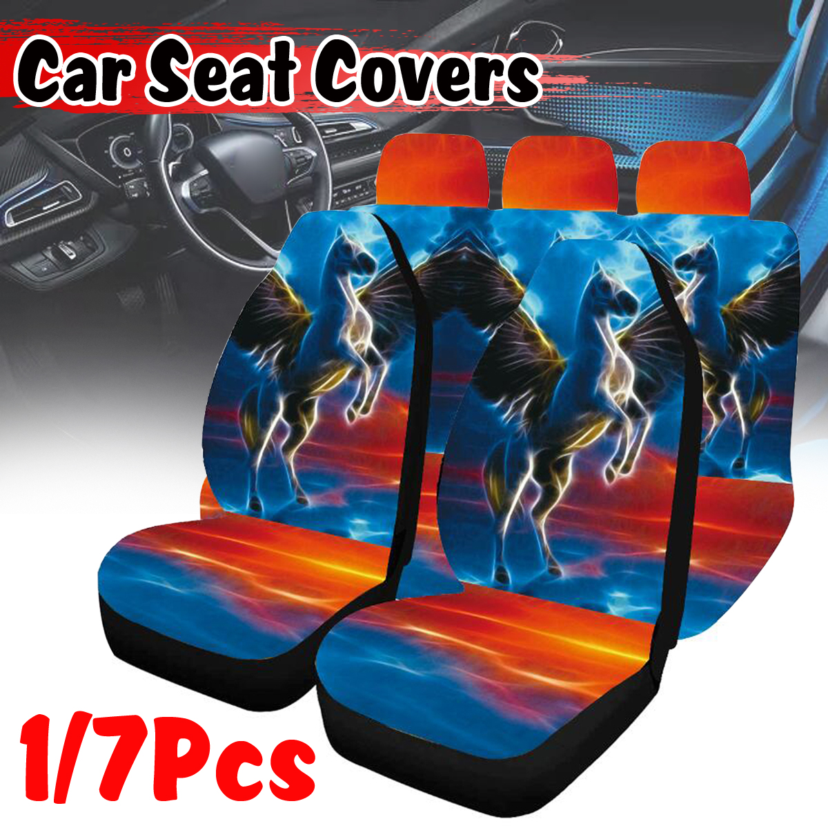 Universal-Car-Seat-Covers-Horse-Design-Front--Rear-Full-Set-Seat-Protector-1818978