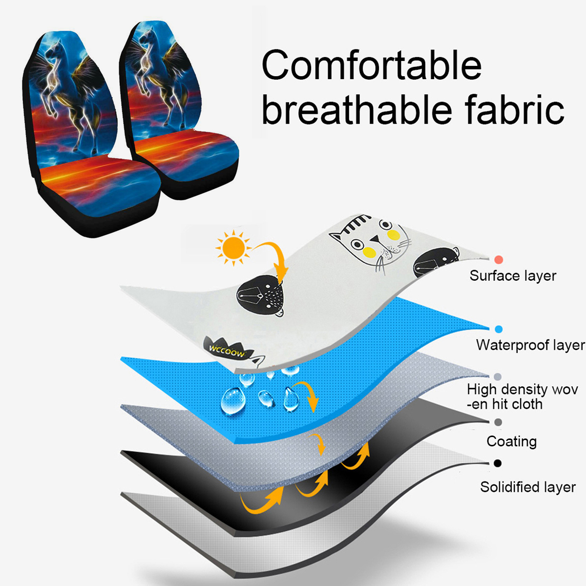 Universal-Car-Seat-Covers-Horse-Design-Front--Rear-Full-Set-Seat-Protector-1818978