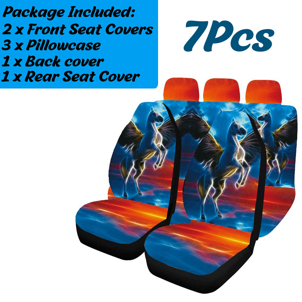 Universal-Car-Seat-Covers-Horse-Design-Front--Rear-Full-Set-Seat-Protector-1818978