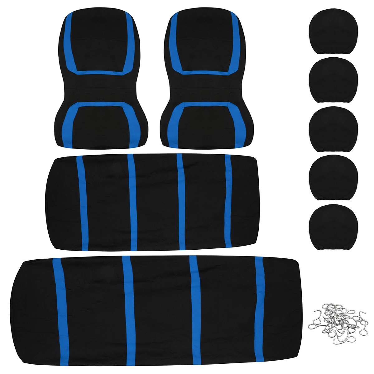 Universal-Car-Seat-Covers-Polyester-For-Auto-Truck-Van-SUV-5-Heads-Blue--Black-1689106