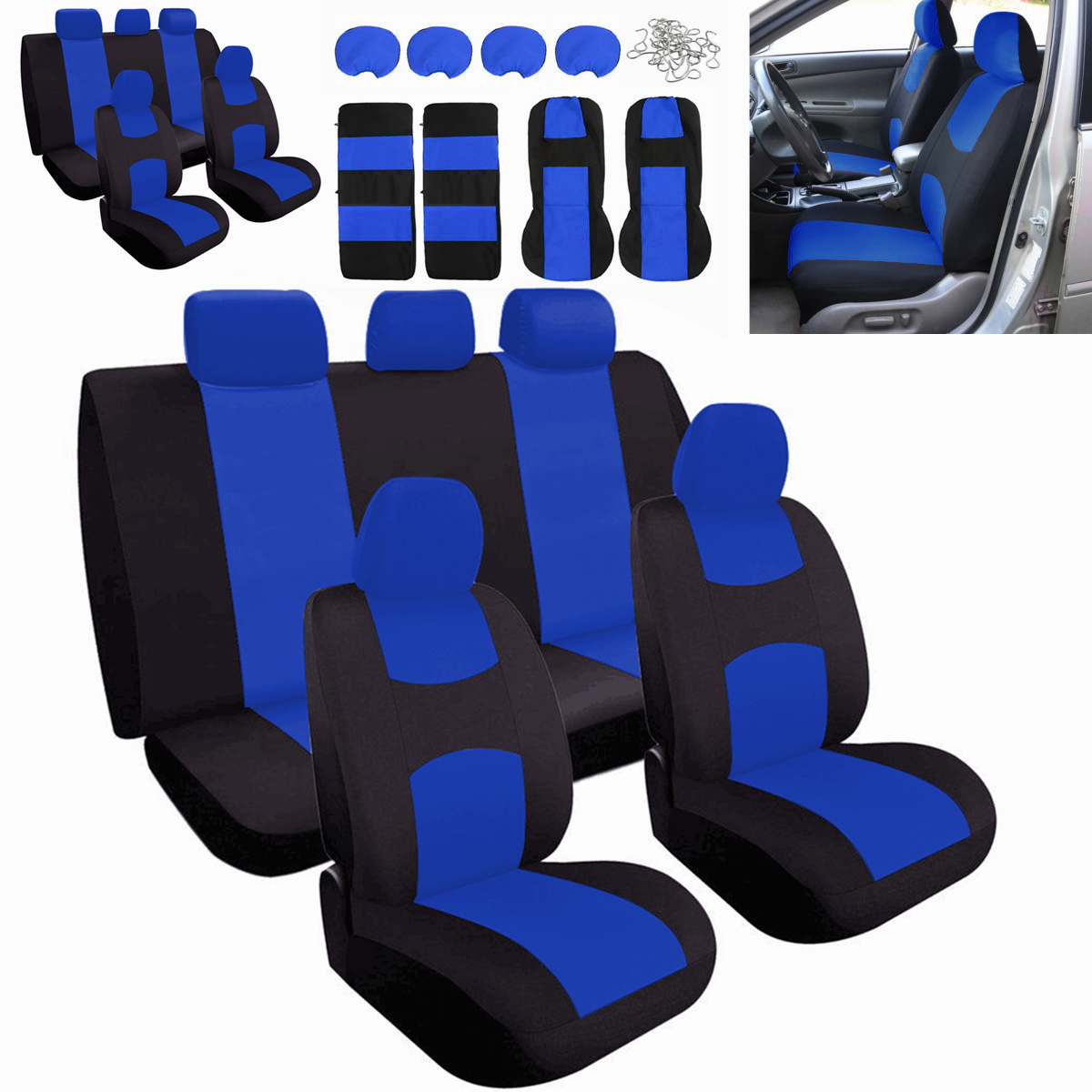 Universal-Car-Seat-Covers-Protectors-Cushions-Full-Set-Cover-4-Heads-BlueBlack-1689002