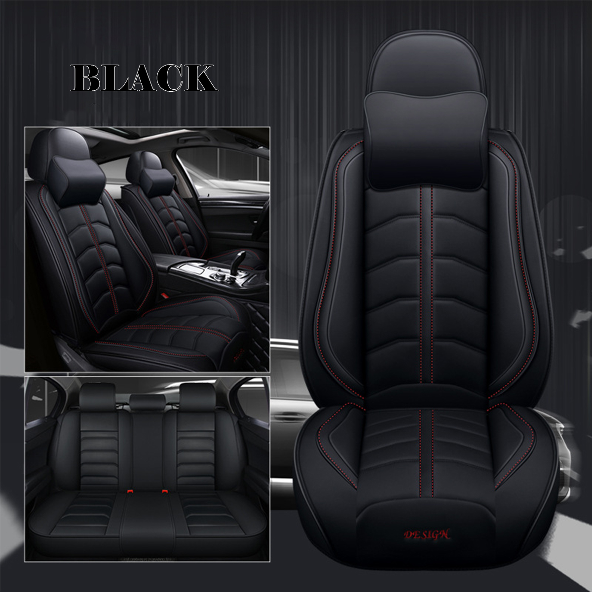 Universal-Deluxe-5-Seat-Car-Leather-Seat-Front-Rear-Covers-Cushion-Pillows-1500345