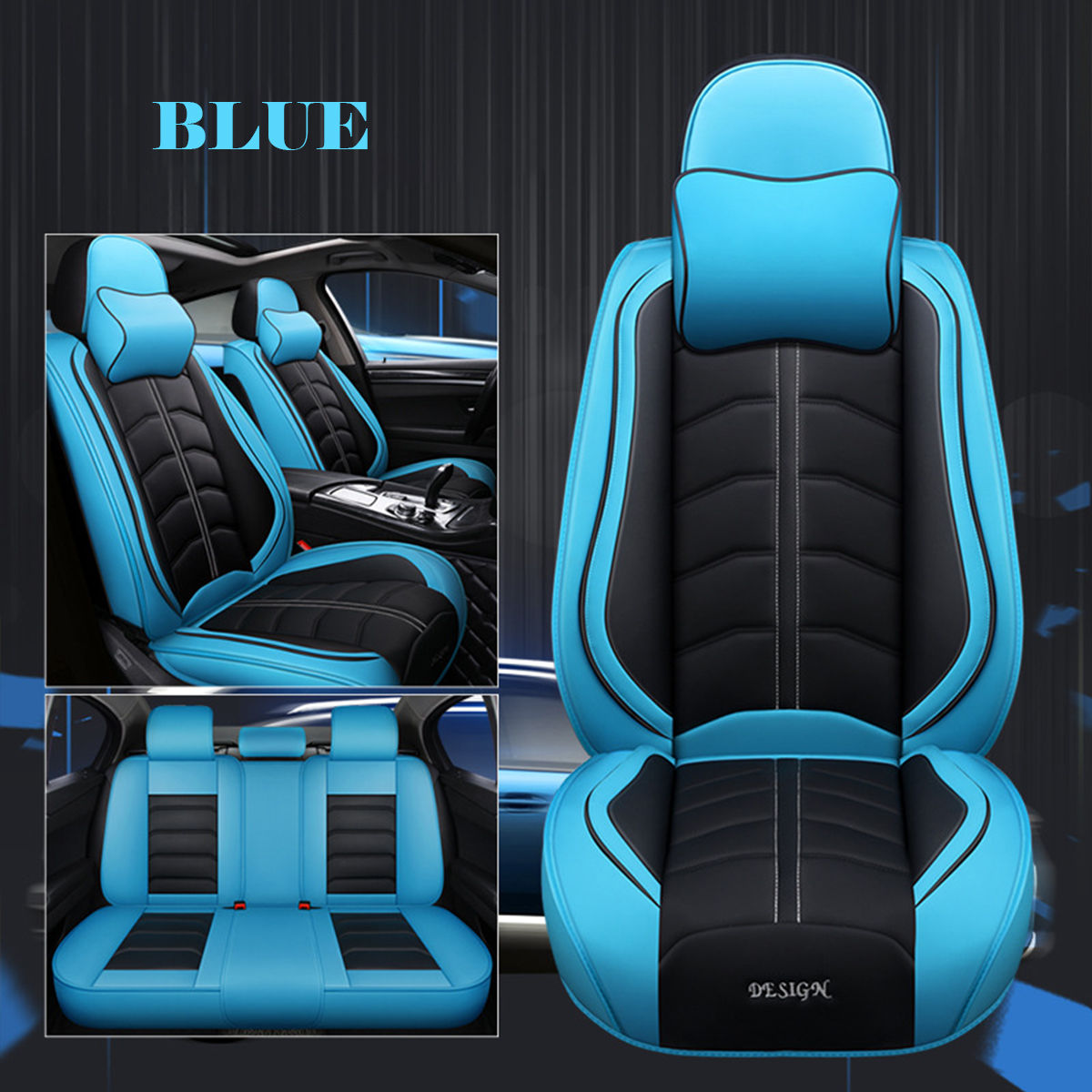 Universal-Deluxe-5-Seat-Car-Leather-Seat-Front-Rear-Covers-Cushion-Pillows-1500345