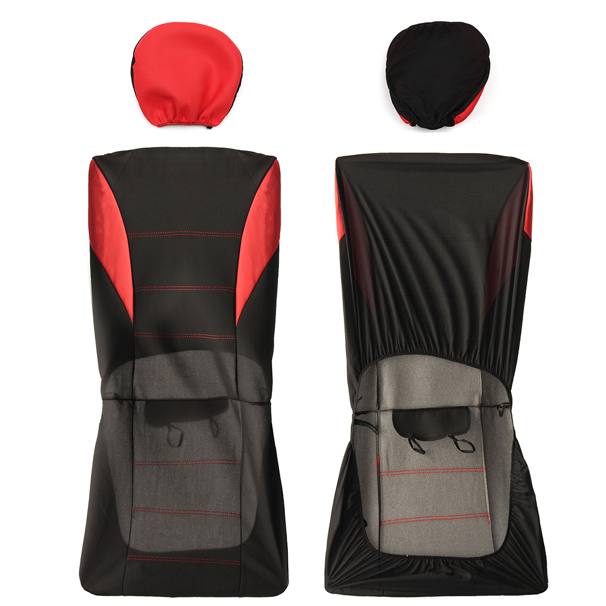 Universal-Four-Seasons-Red-Black-Fabric-Car-Seat-Covers-Protectors-9pc-Full-Set-Airbag-Compatible-1266714