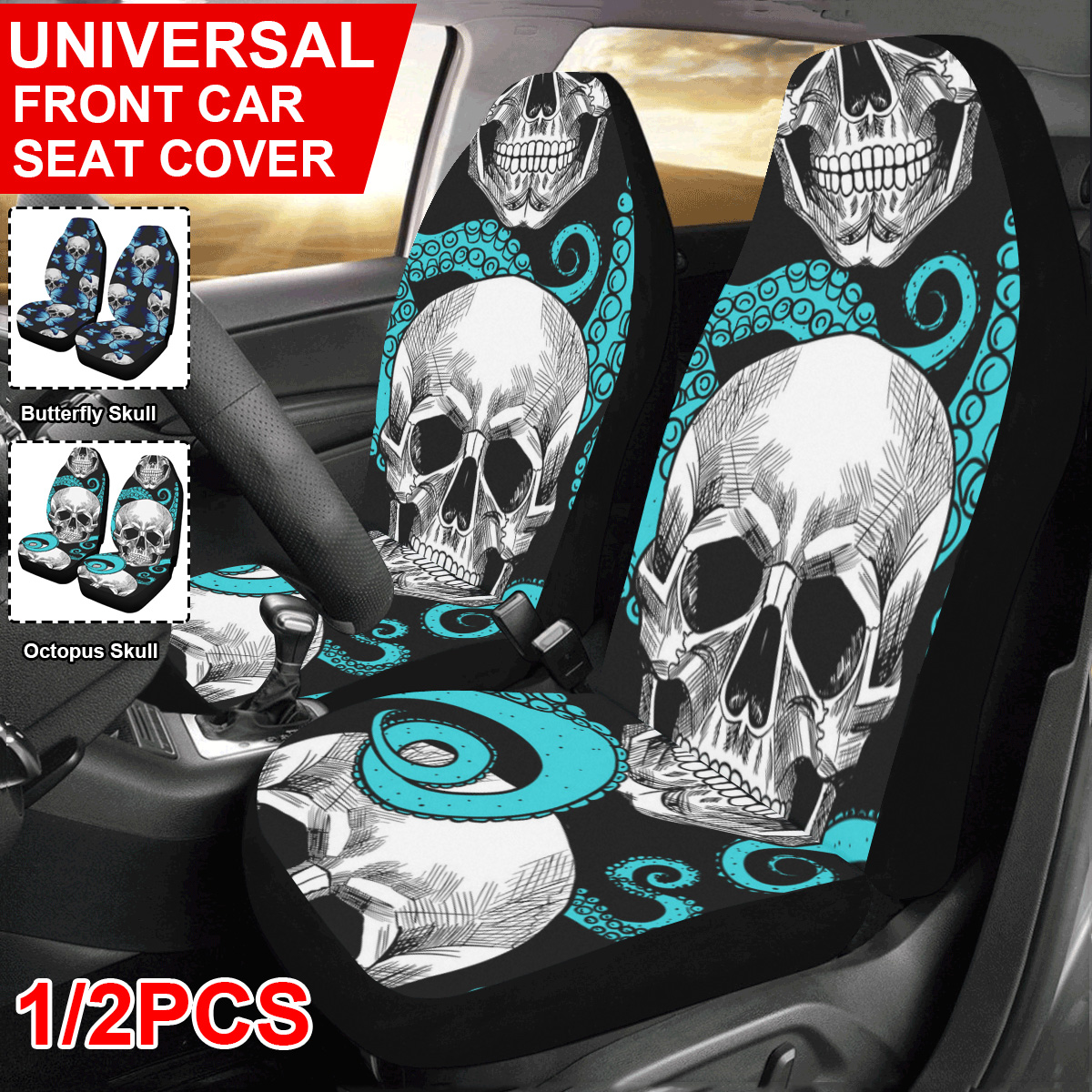 Universal-Front-Car--Van-Seat-Cover-Butterfly-Octopus-Skull-Protector-Cushion-1651361
