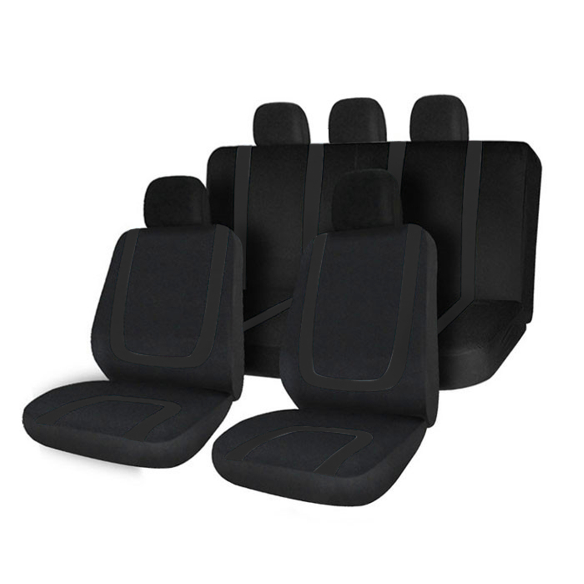 Universal-Full-Set-Car-Seat-Covers-Front-Rear-Polyester-5-Heads-Auto-Black-1689102