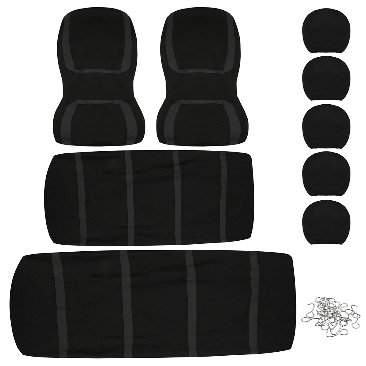 Universal-Full-Set-Car-Seat-Covers-Front-Rear-Polyester-5-Heads-Auto-Black-1689102