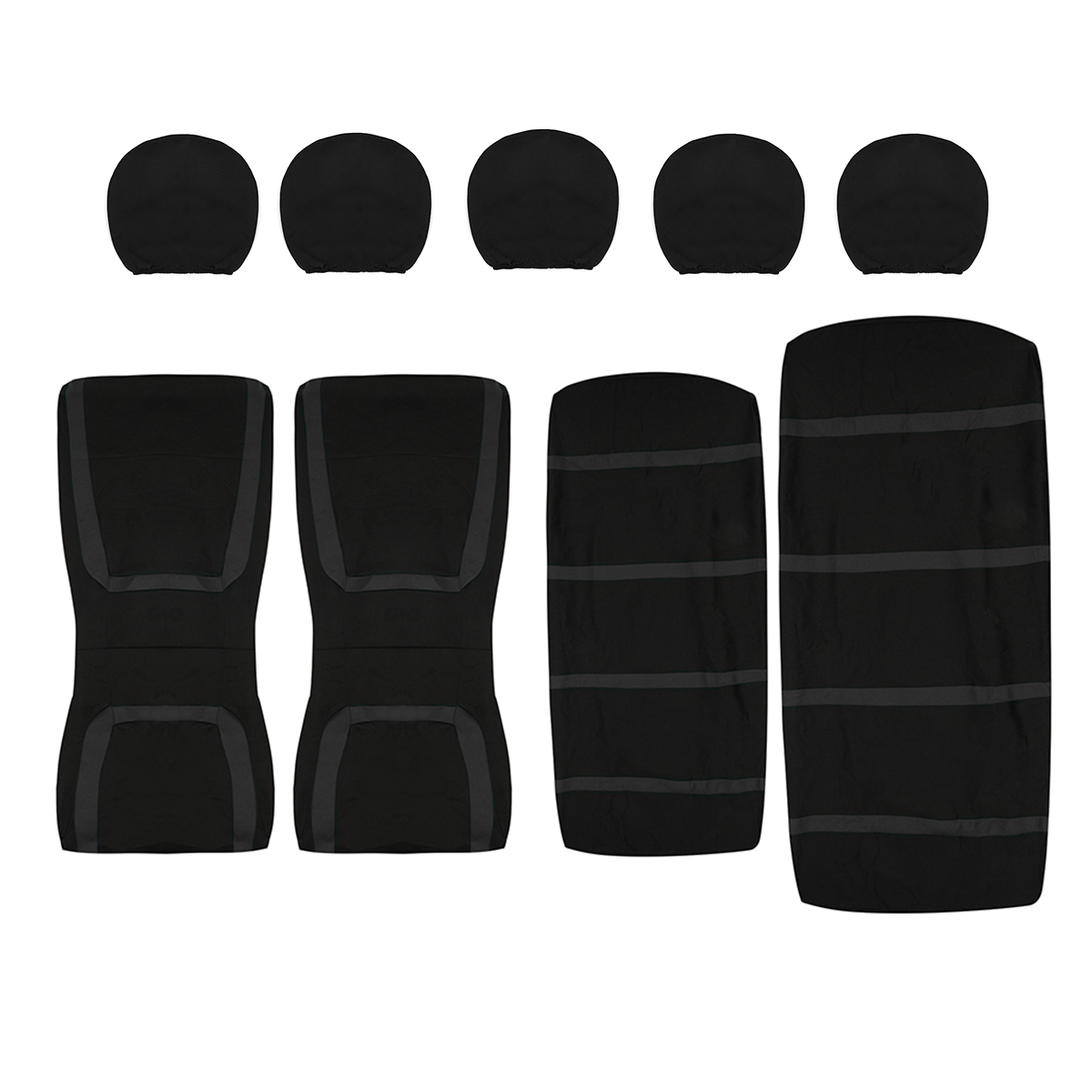 Universal-Full-Set-Car-Seat-Covers-Front-Rear-Polyester-5-Heads-Auto-Black-1689102