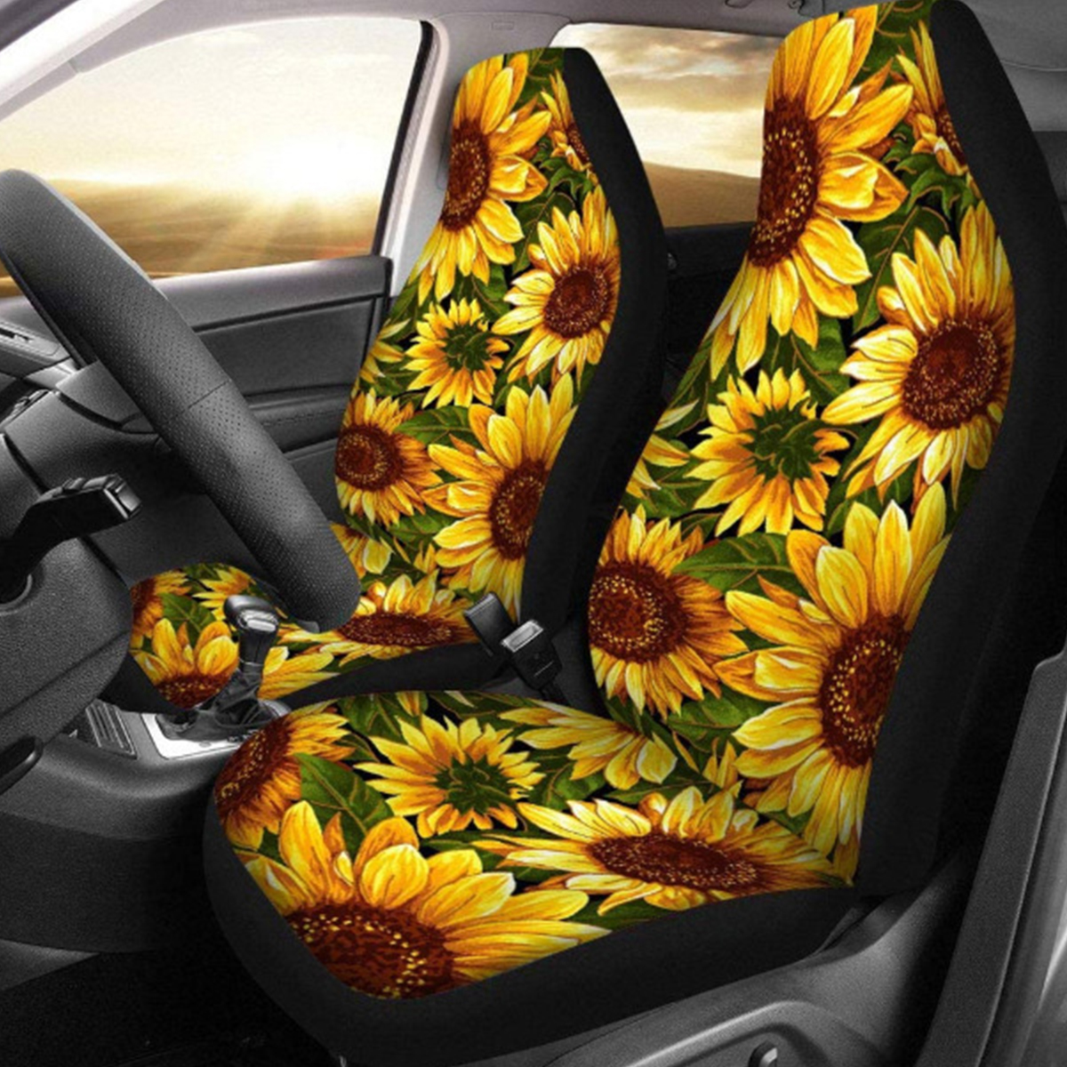 Universal-Sunflower-5-Seats-Car-Seat-Covers-Set-Polyester-Washable-Interior-Part-1818976