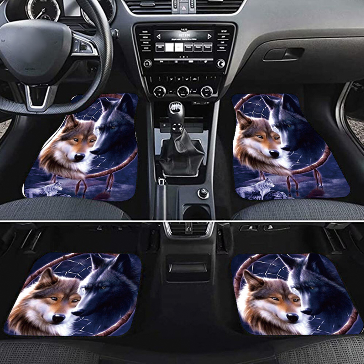 Universal-Wolf-Pattern-Front-Rear-Car-Floor-Mat-Pad-Set-Waterproof-Washable-1803294
