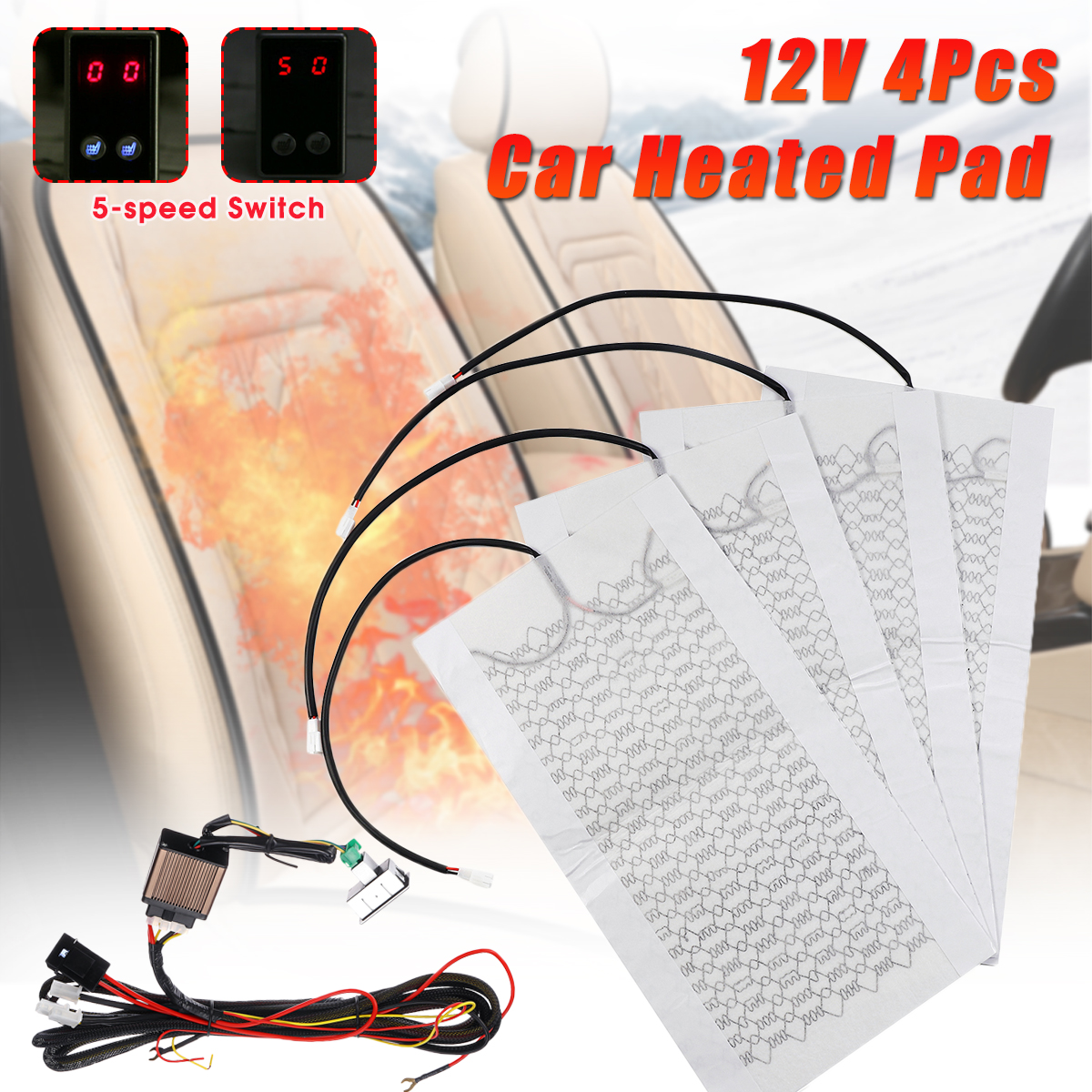 12V-2-Seats-Universal-Heated-Seat-Heater-Kit-Carbon-Fiber-Boat-Auto-With-Round-HighLow-Switch-1599176