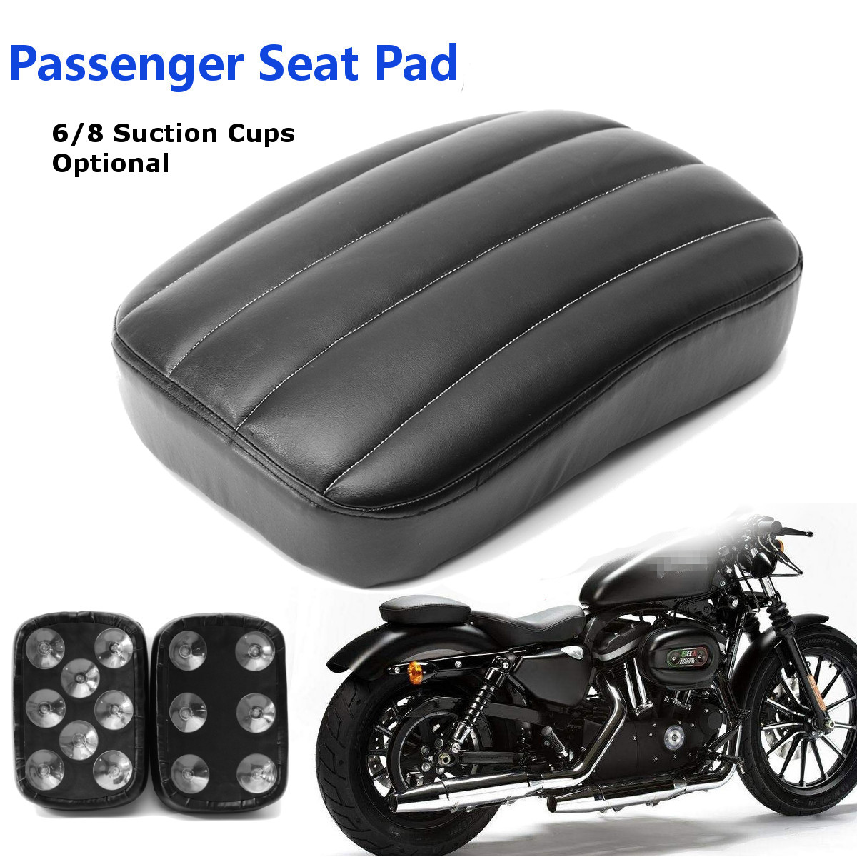 68-Suction-Cup-Rear-Passenger-Pillion-Rectangle-Pad-Seat-For-Harley-Dyna-Custom-1240202