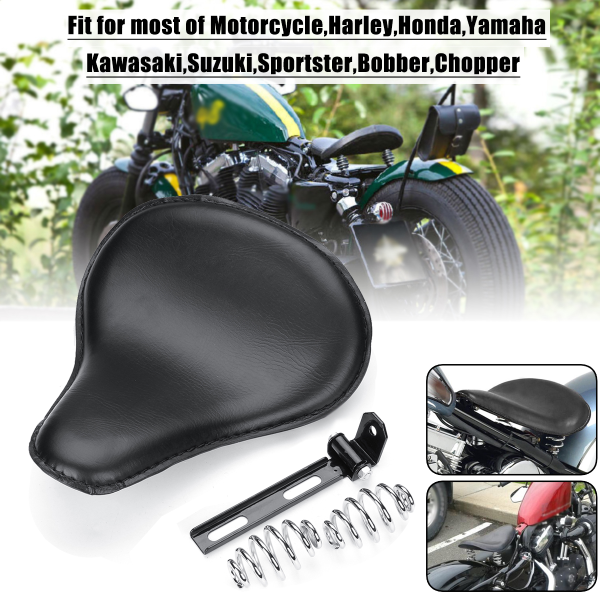 Black-Motorcycle-Solo-Seat-W-Bracket-Spring-For-Harley-Bobber-Yamaha-V-Star-1300-1100-950-1422764