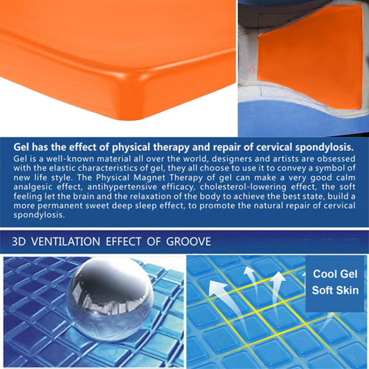 Cool-Seat-Cushion-Gel-Pad-Shock-Absorption-Mat-Comfortable-Soft-Orange-Motorcycle-ATV-Office-1527641