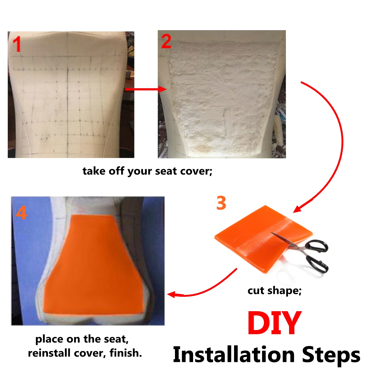Cool-Seat-Cushion-Gel-Pad-Shock-Absorption-Mat-Comfortable-Soft-Orange-Motorcycle-ATV-Office-1527641