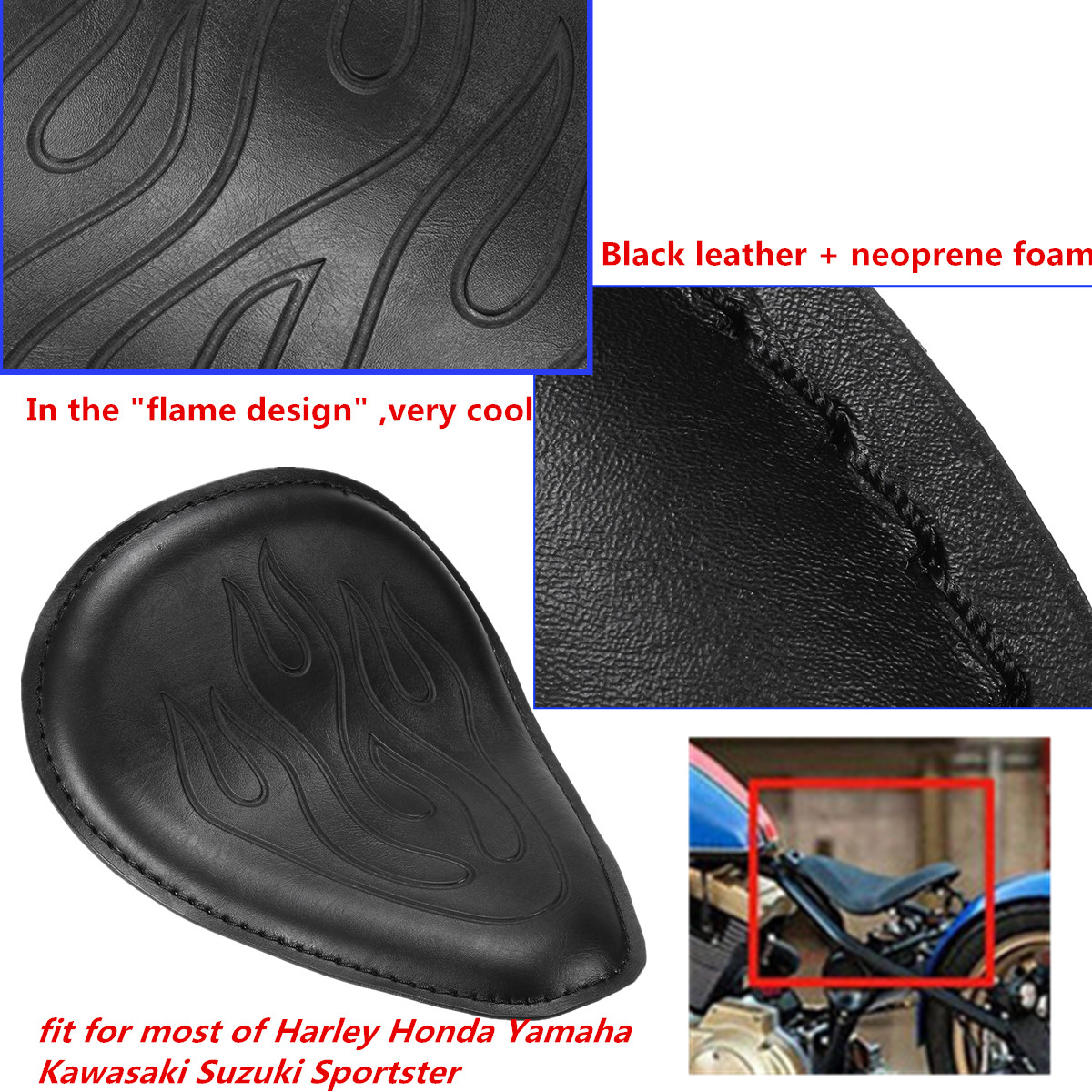 Motorcycle-Leather-Solo-Seat-With-Mount-Spring-Bracket-Flame-Pattern-For-Harley-1140569