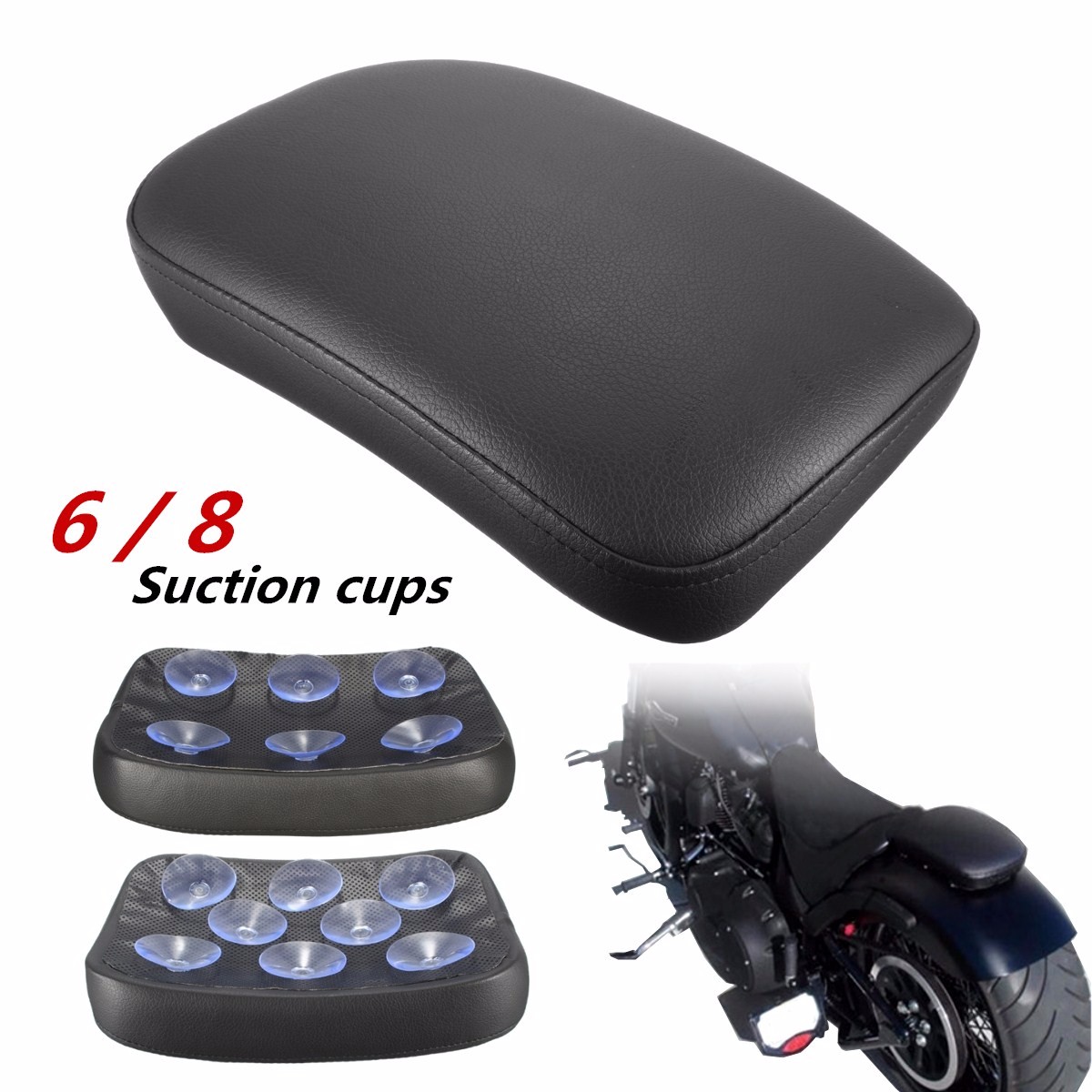 Motorcycle-Rear-Pillion-Rectangular-Seat-Pad-68-Suction-Cup-Black-For-Harley-Cruiser-Custom-1124154