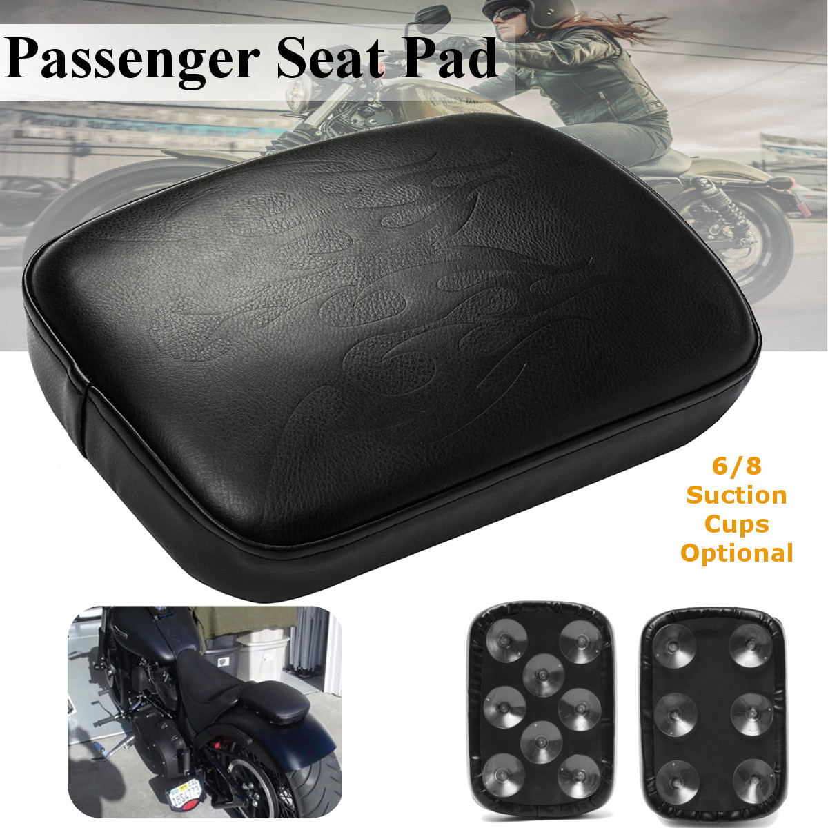Rear-Passenger-Pillion-Leather-Seat-Cushion-Pad-68-Suction-Cups-Custom-1270853