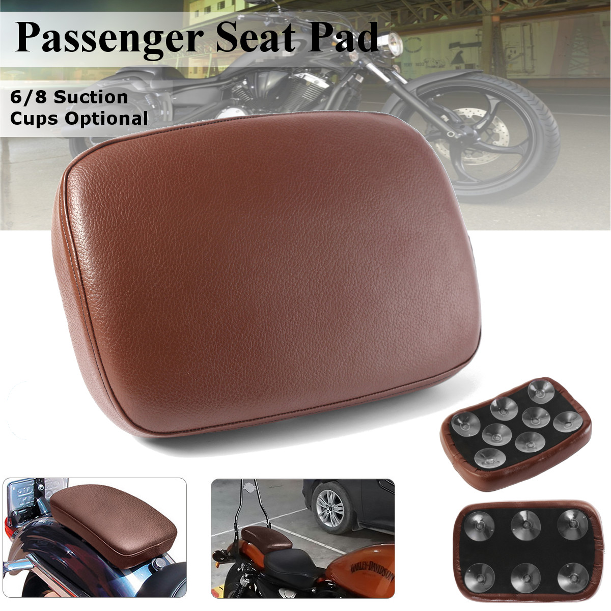 Rear-Passenger-Pillion-Seat-Cushion-Pad-68-Suction-Cups-For-Harley-Cruiser-Chopper-1270854