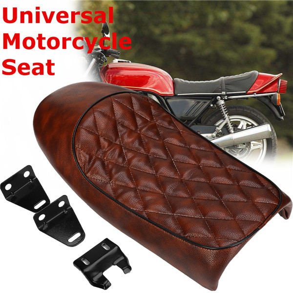 Universal-Motorcycle-Hump-Saddle-Cafe-Racer-Vintage-Tracker-Cushion-Seat-Brown-1267960