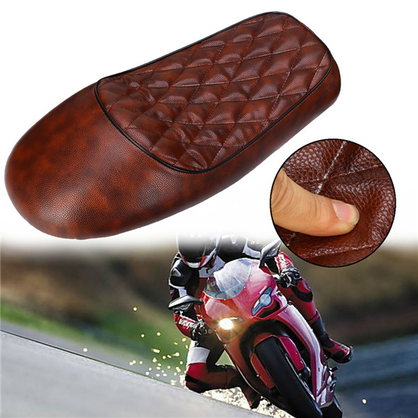 Universal-Motorcycle-Hump-Saddle-Cafe-Racer-Vintage-Tracker-Cushion-Seat-Brown-1267960