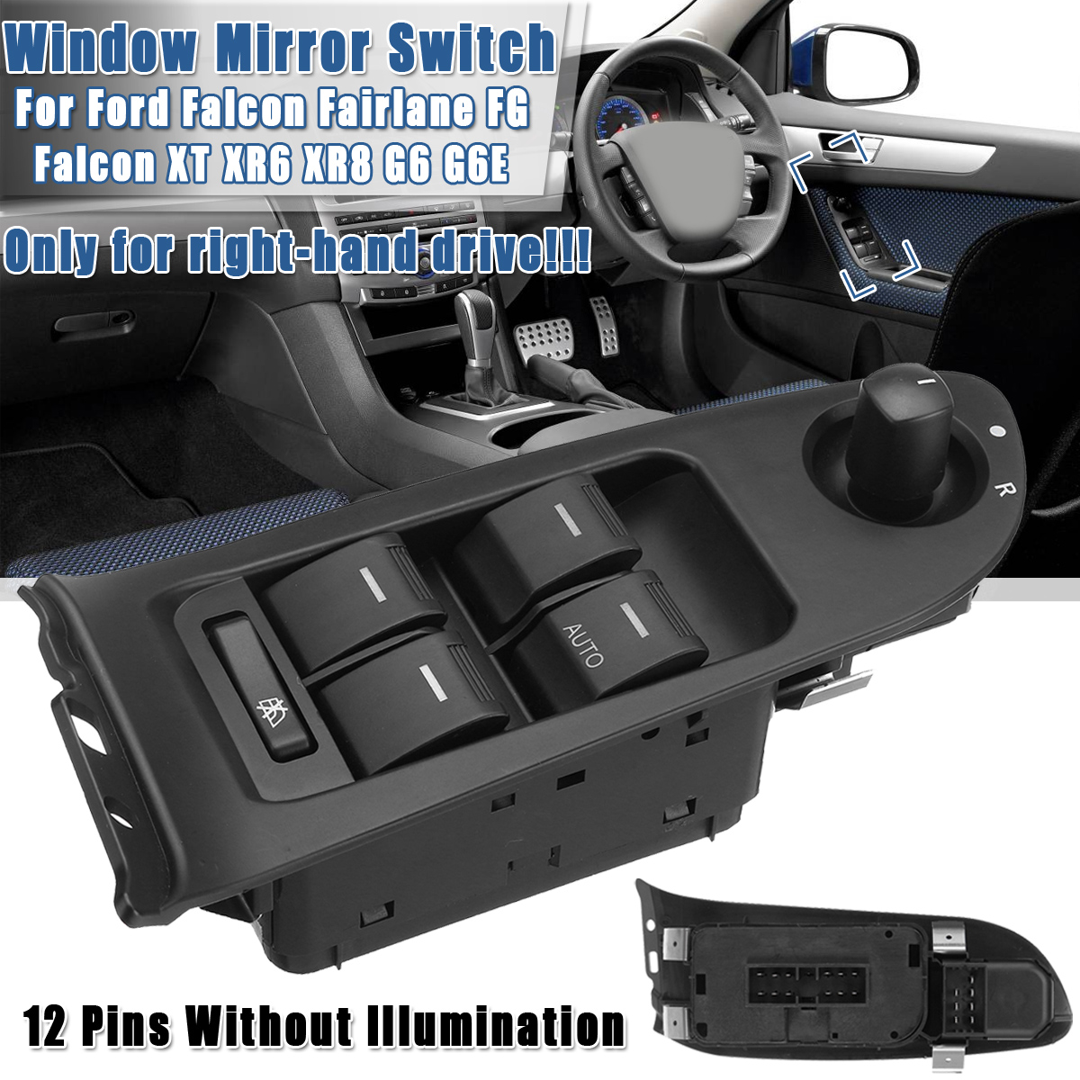 12Pin-Electric-Power-Window-Mirror-Switch-No-Illumination-For-Ford-Falcon-Fairlane-FG-Falcon-XT-XR6--1630422
