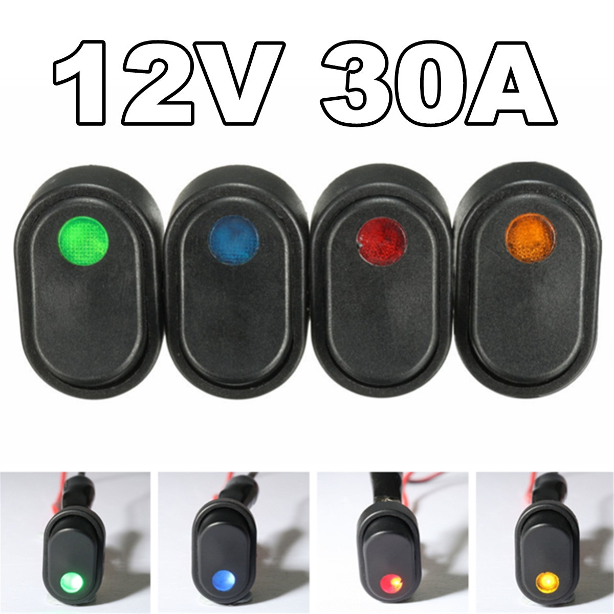 12V-30A-3-Pin-SPST-ON-OFF-Rocker-Switch-with-LED-Illuminated-Light-GreenYellowBlueRedWhite-for-Car-V-1060864