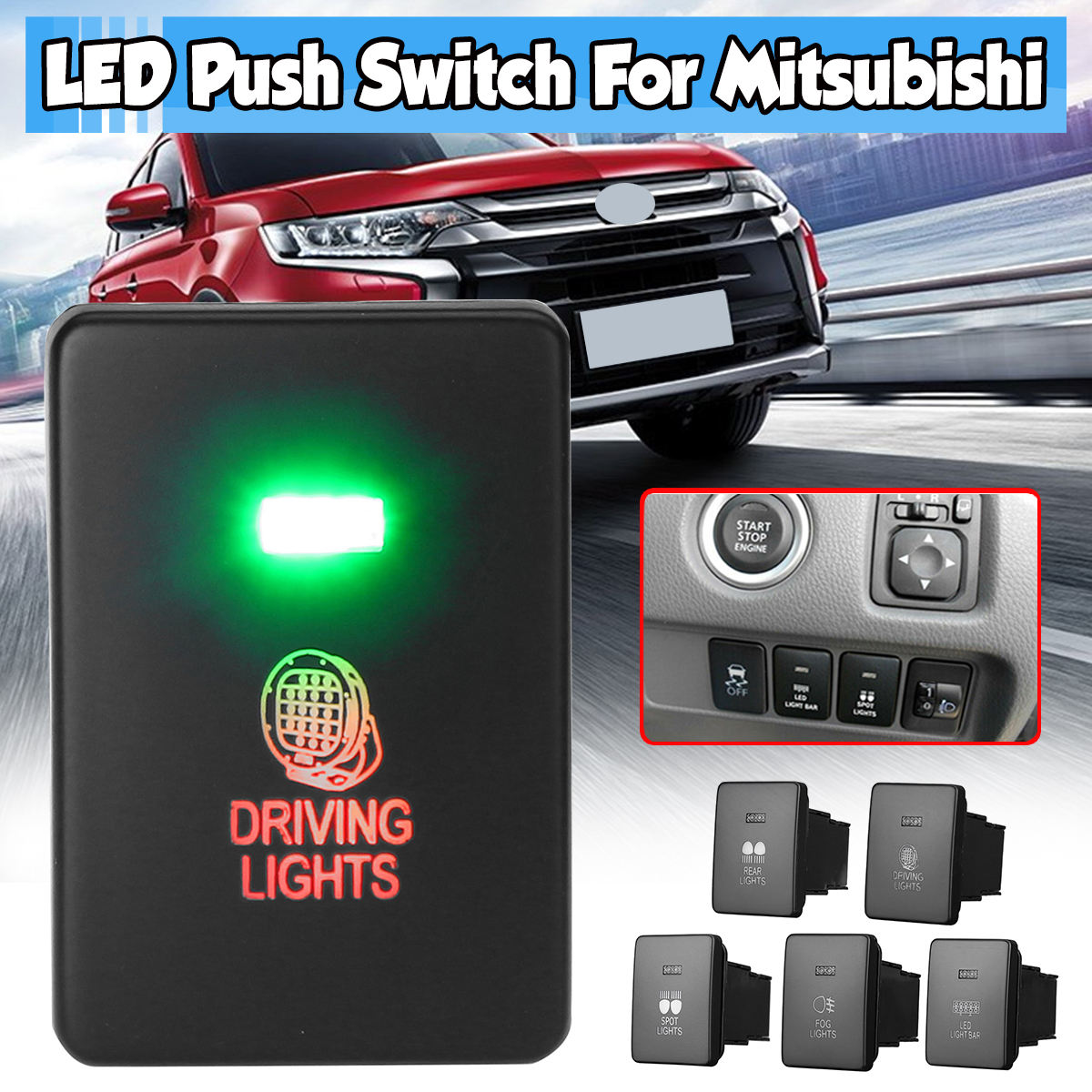 12V-Car-Light-Push-Button-Rear-Fog-Spot-LED-Light-Bar-OnOff-Switch-for-Mitsubishi-Mirage-LA-Outlande-1799709