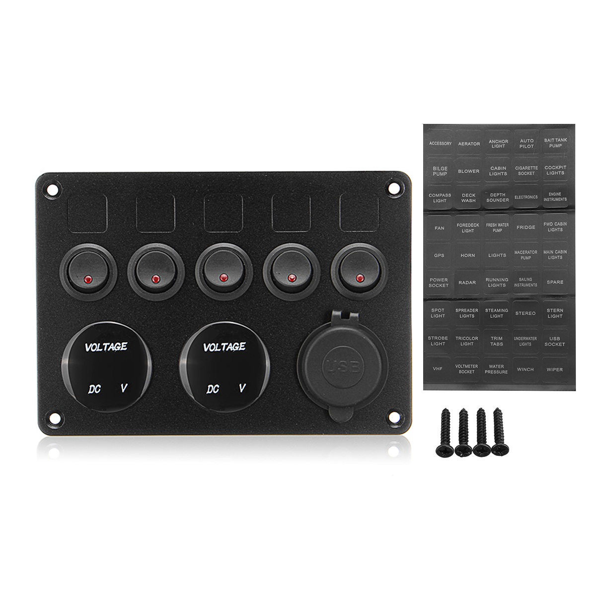 5-Gang-ON-OFF-Rocker-Switch-Panel-Dual-USB-Charger-LED-Voltmeter-12-24V-for-Car-Boat-Marine-RV-Truck-1469401