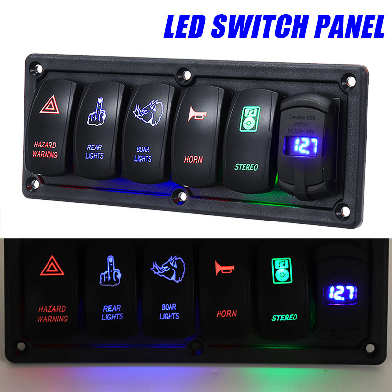 6-Gang-LED-Rocker-Switch-Panel-12V-24V-ON-OFF-Dual-USB-For-Car-Boat-1683977
