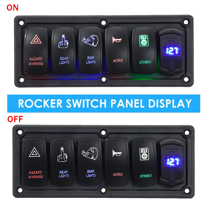 6-Gang-LED-Rocker-Switch-Panel-12V-24V-ON-OFF-Dual-USB-For-Car-Boat-1683977