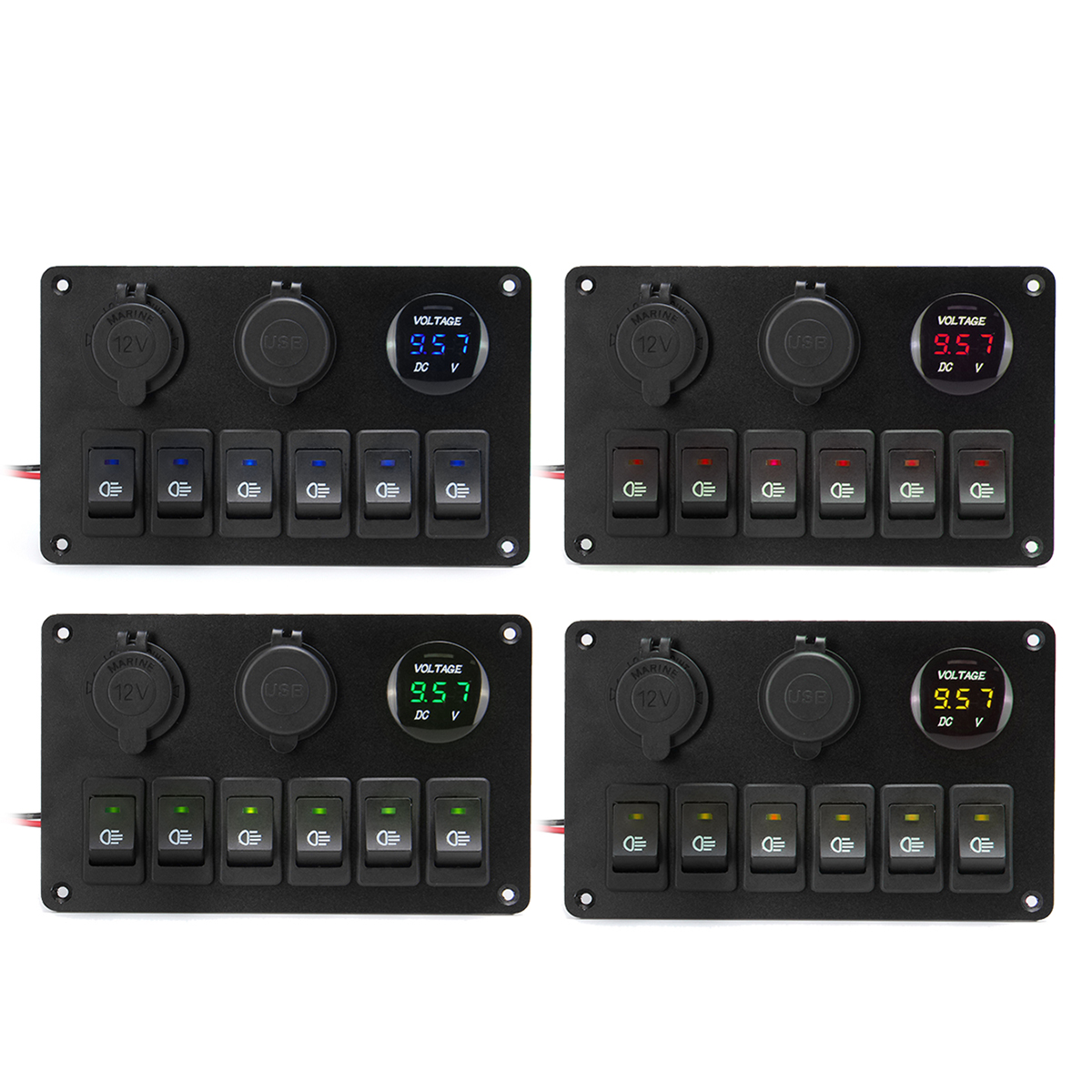 6-Gang-ON-OFF-Toggle-Rocker-Switch-Panel-with-Dual-USB-Charger-Port-Lighter-LED-Voltmeter-12-24V-for-1468943