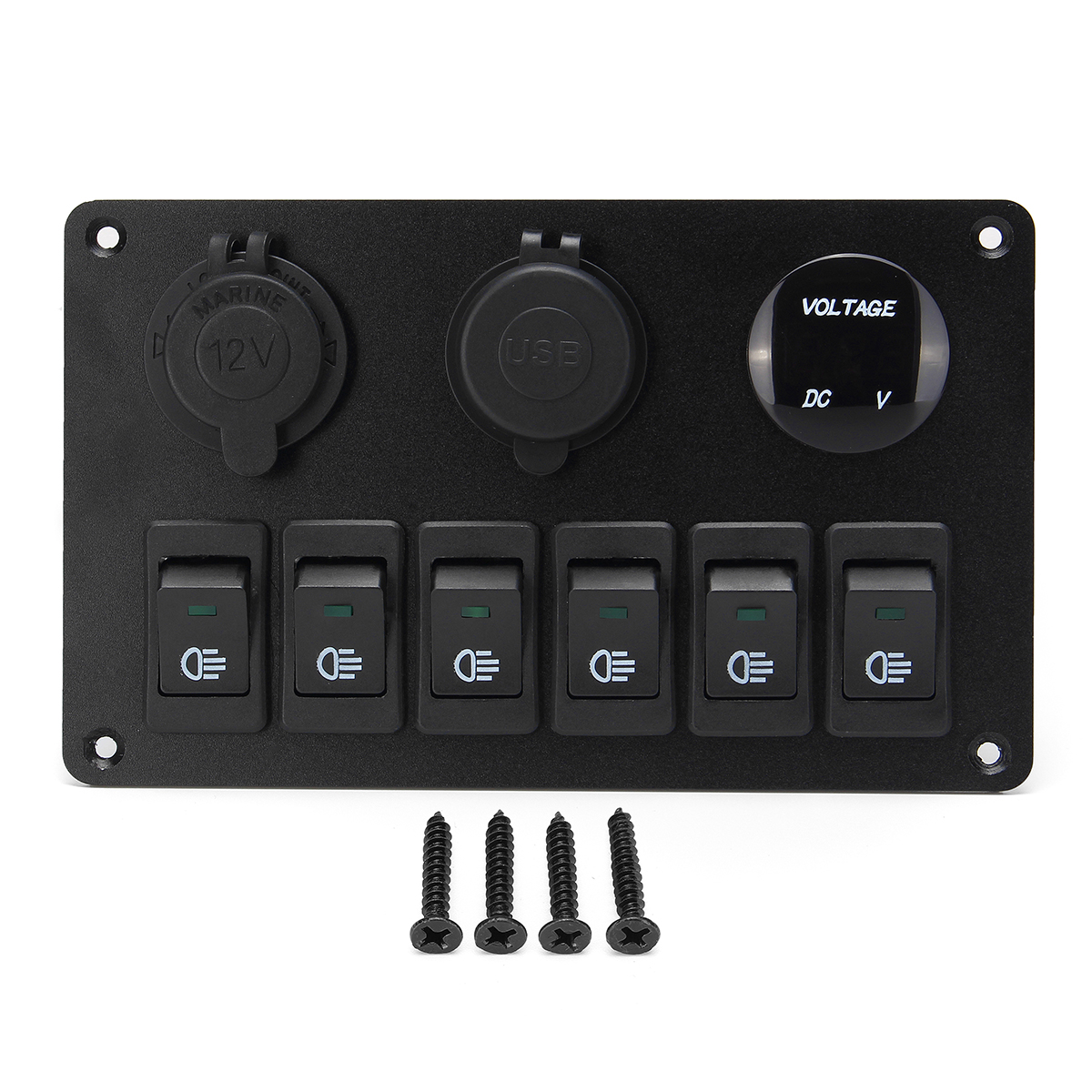 6-Gang-ON-OFF-Toggle-Rocker-Switch-Panel-with-Dual-USB-Charger-Port-Lighter-LED-Voltmeter-12-24V-for-1468943