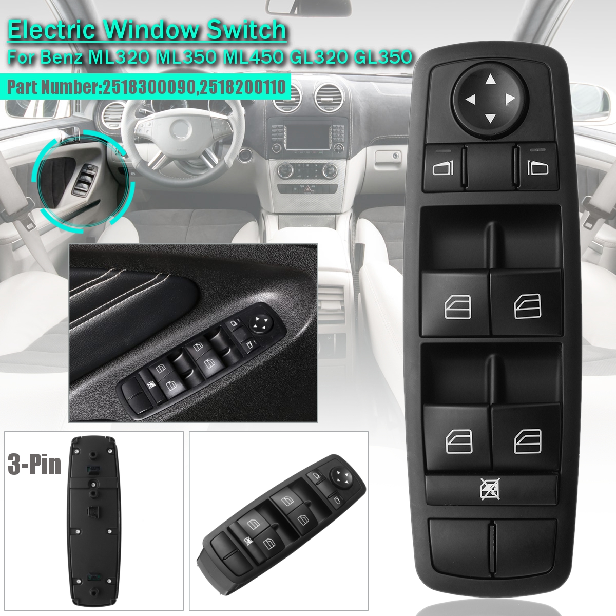 Driver-Side-Electric-Power-Window-Switch-For-Mercedes-ML320-ML350-ML450-GL320-2518300090-2518200110-1691769