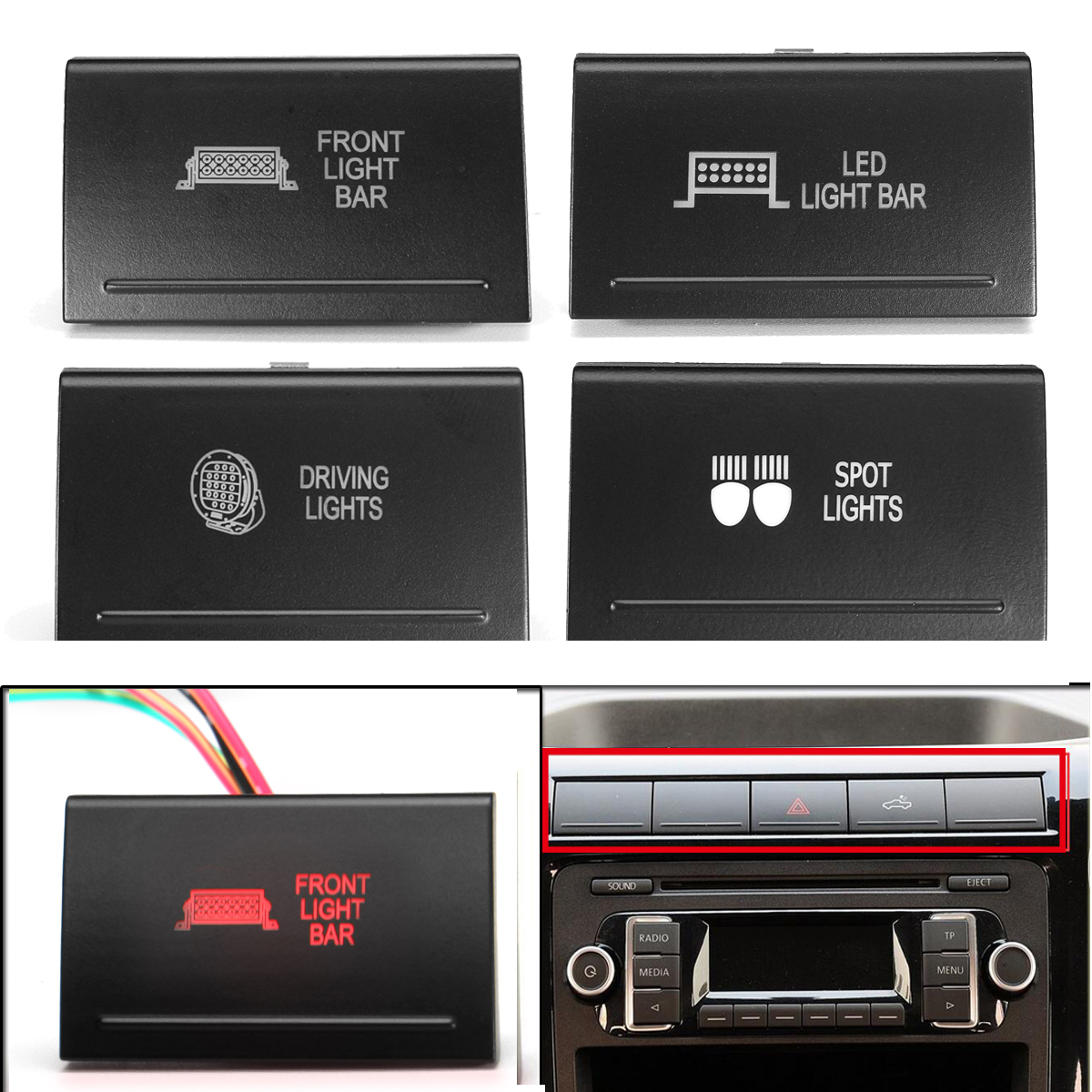 Dual-Red-LED-Push-Switch-SPST-Driving-Spot-Reverse-Light-Lamp-Bar-ON-OF-For-VW-Amarok-1580774